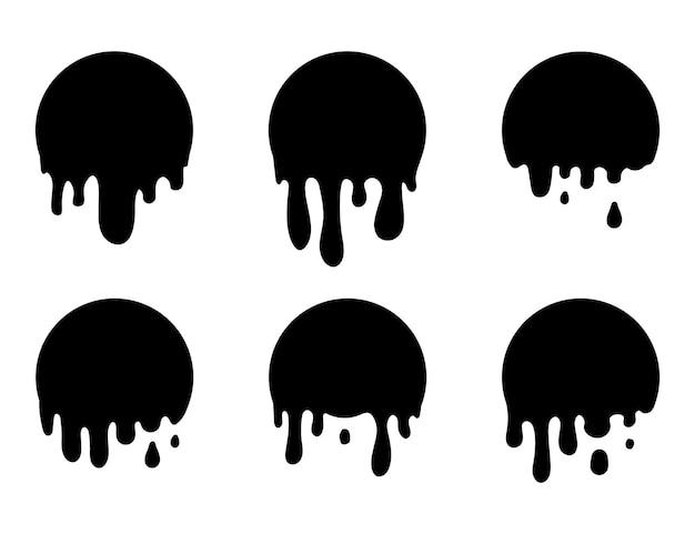 Circle dripping splatter round luquid logo milk chocolate oil caramel blood drop vector black shapes