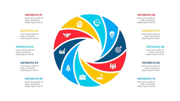 Vettore elemento circolare per infografica con 10 parti o passaggi opzionali modello per diagramma del ciclo