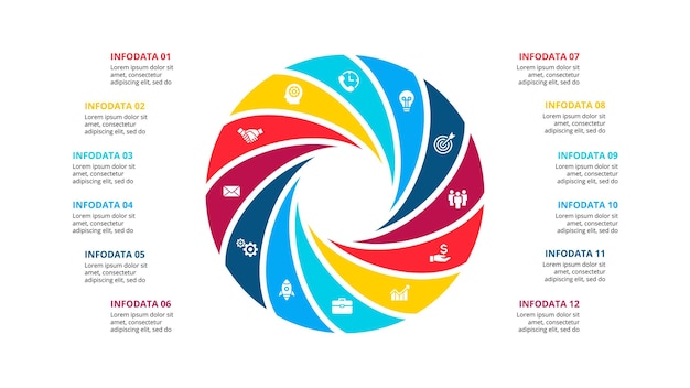 Circle element for infographic with 12 options parts or steps Template for cycle diagram