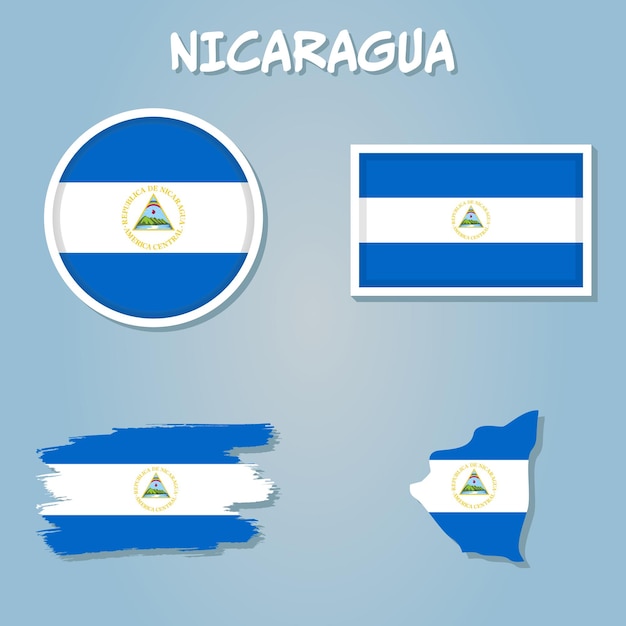 Vettore di bandiera circolare del nicaragua su sfondo blu