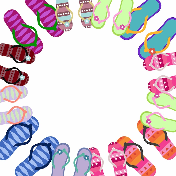 Vector a circle of flip flops frame empty space for text