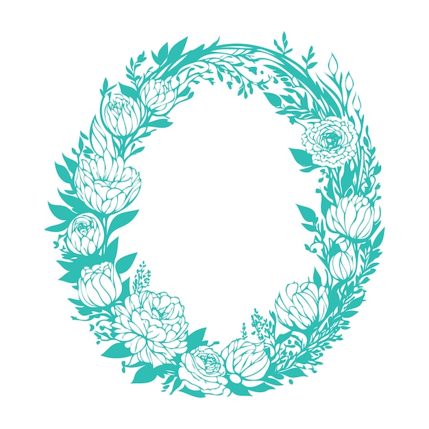 Circle floral frame illustration for greeting card