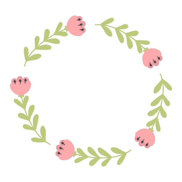 A circle of flowers with leaves around it