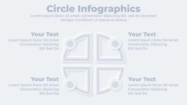 Обведите четыре шага инфографического неоморфного шаблона слайда бизнес-презентации
