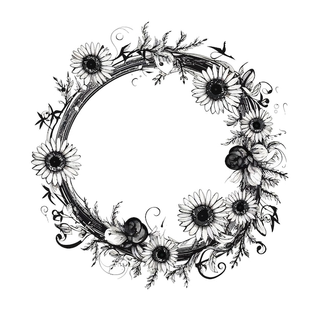 Circle Frame Floral Botanical Wreath Design Element