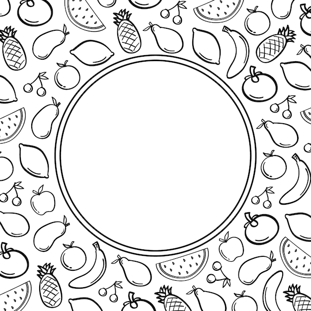 Vector circle frame of fruits in hand drawn style