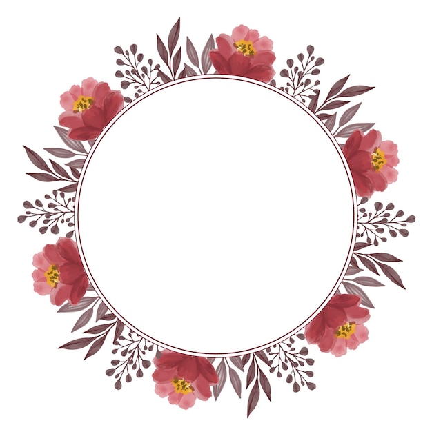 Vector circle frame of red roses leaf and bud border