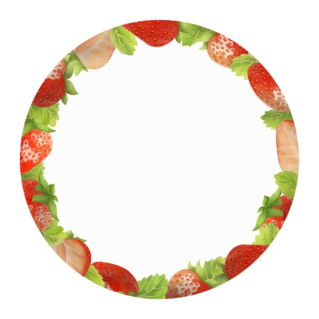 Circle frame of strawberries Watercolor illustration