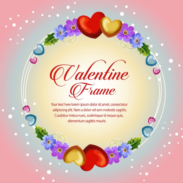 circle frame valentine card blue flower