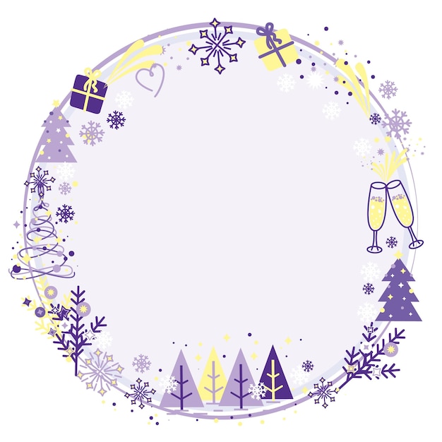 Circle frame with Christmas trees and snowflakes Vector illustration