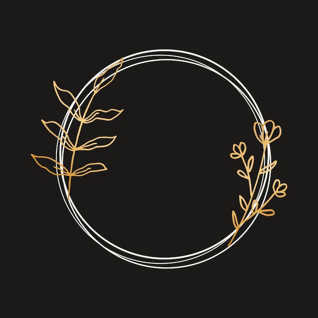 Vector a circle frame with gold flowers on a black background.