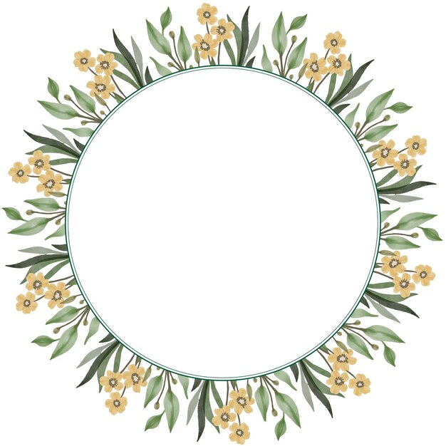 circle frame with green leaf and yellow blooming flower border