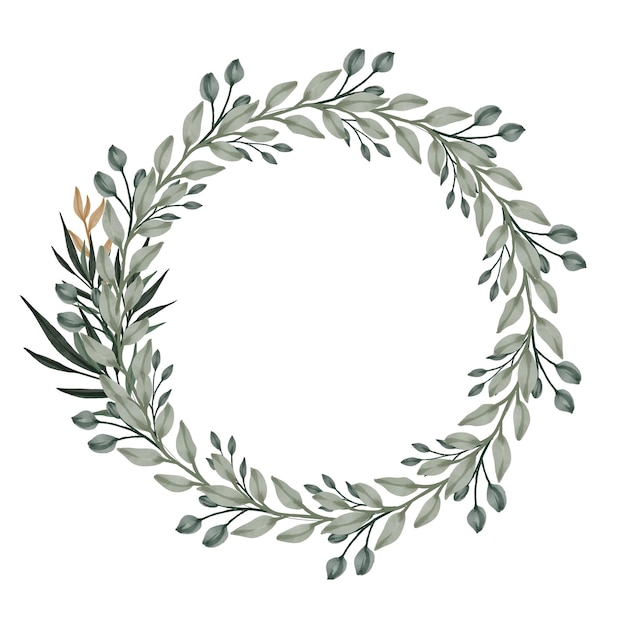 Vector circle frame with green leaves border