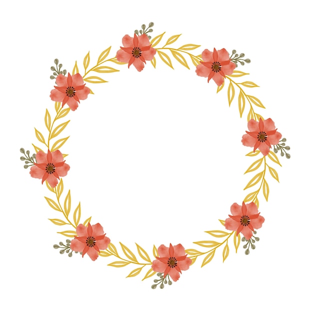 Cornice circolare con fiori d'arancio e bordo foglia gialla per auguri e partecipazioni di nozze