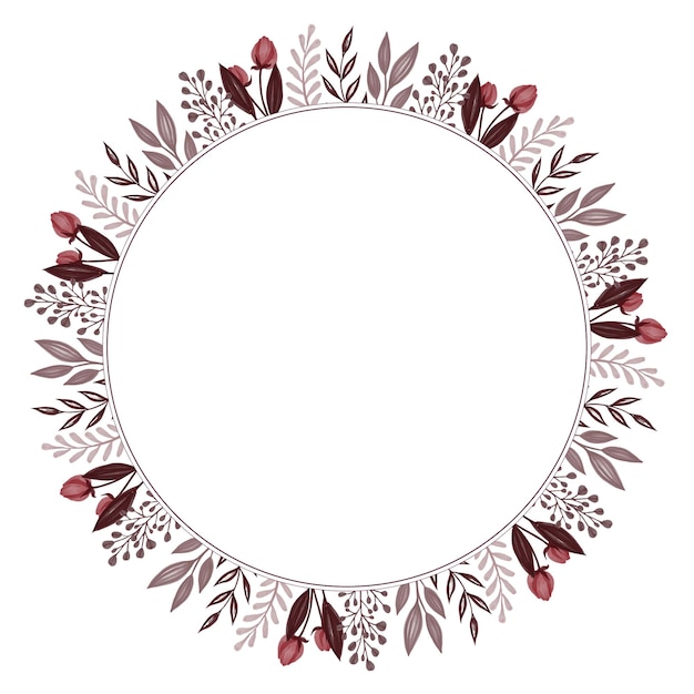 circle frame with red bud and grey leaves border for wedding card