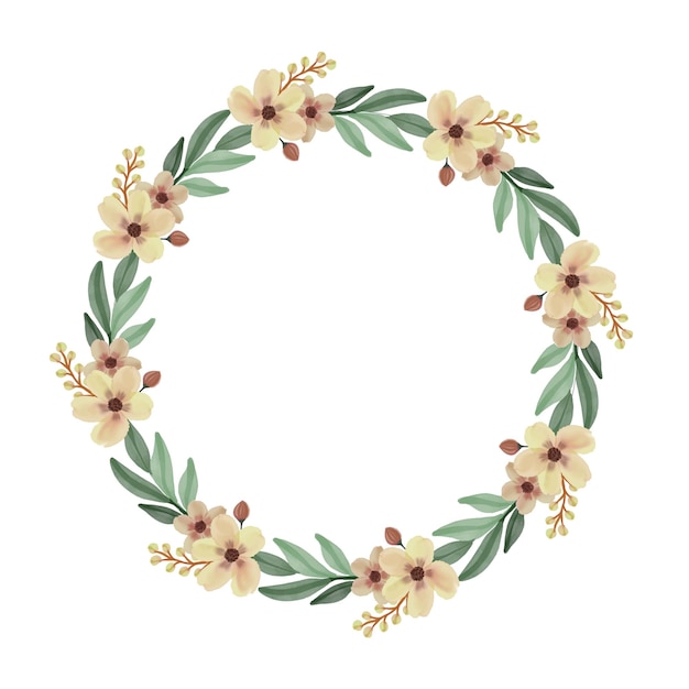 Circle frame with yellow flowers and green leaves border