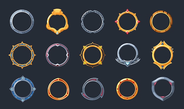 Circle frames abstract round forms for game design UI templates Vector fantasy borders for design projects