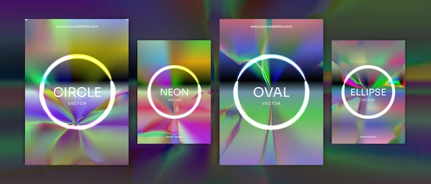 Circle futuristic 80s cover design retro hologram vibrant abstract neon cyberpunk collection vector background for flyers banners posters invitations gift cards brochures