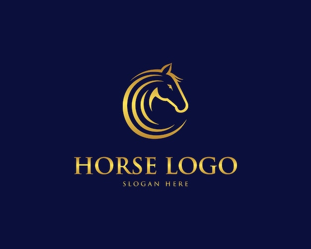 Circle gold horse logo vector design template