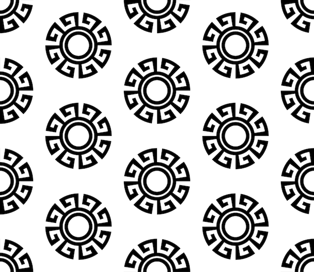 Circle greek seamless pattern with round meander borders