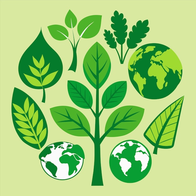 a circle of green leaves and the word world on it