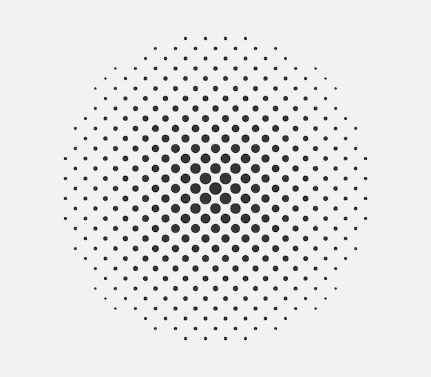 Elemento di design mezzitoni cerchio. motivo nero maculato a punti. blob vettoriale in stile fumetto