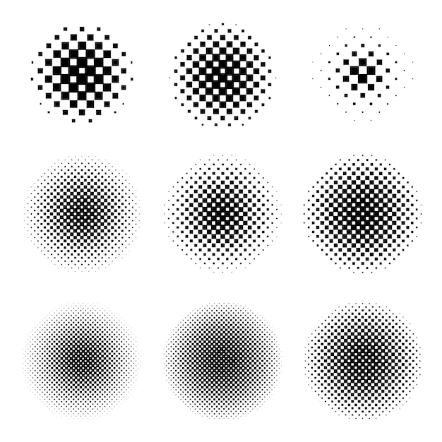 Vector circle halftone set with square dots