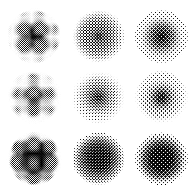 Vector circle halftone set with square dots