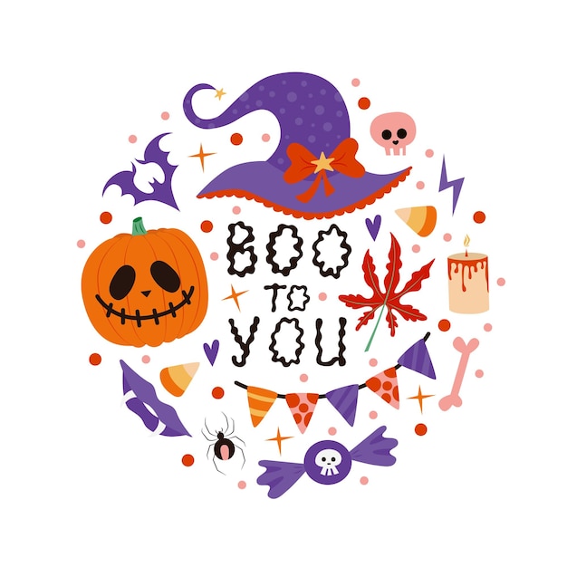 Circle Halloween composition with lettering phrase boo to you