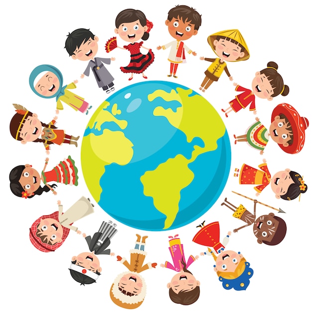 Vector circle of happy children different races