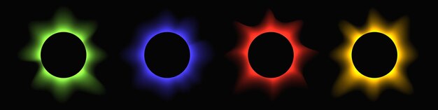 Vettore quadro circolare illuminato con gradiente set di quattro striscioni a neon rotondi