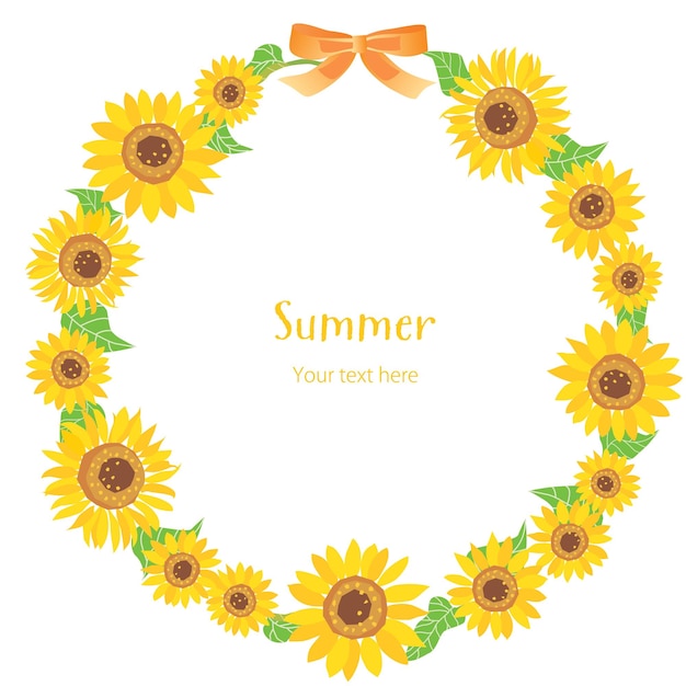 Circle illustration frame of the summer yellow sunflower