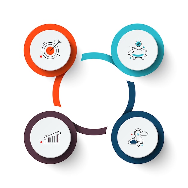 Diagramma infografico del cerchio. diapositiva per presentazione aziendale con 4 opzioni o passaggi.