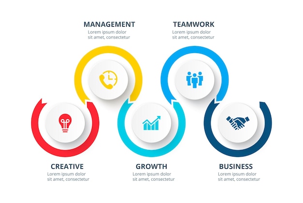 Circle infographic elements template for timeline or process chart with 5 options