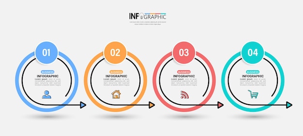 Круглые элементы инфографики с 4 шагами