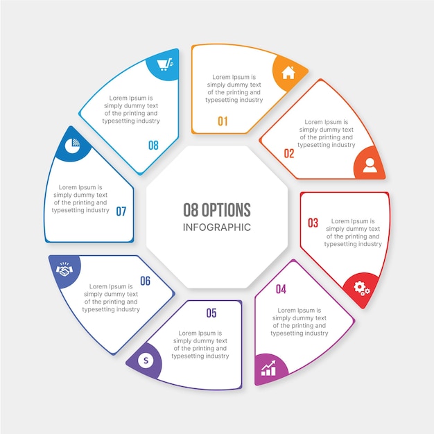 Vector circle infographic template design with 8 steps process workflow diagram