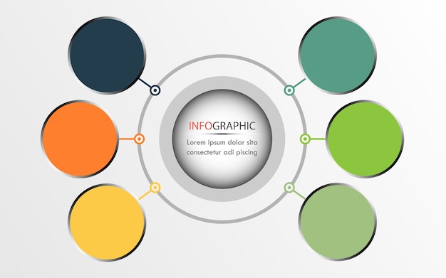 サークルinfographicsデザインは、図のために使用することができます。 6つのオプションがあるビジネスコンセプト