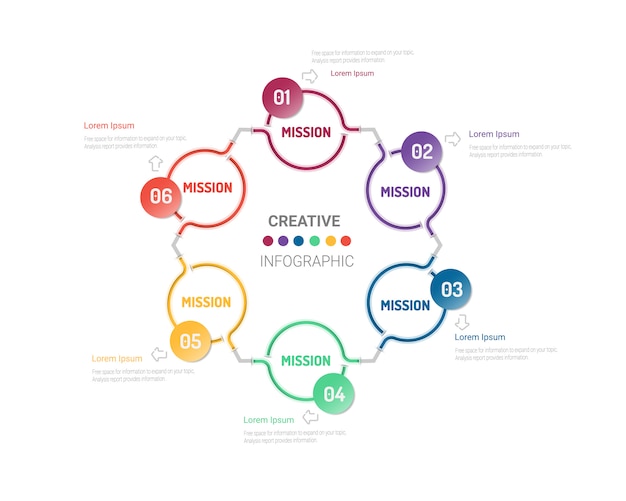 Circle infographics elements design with numbers six option.