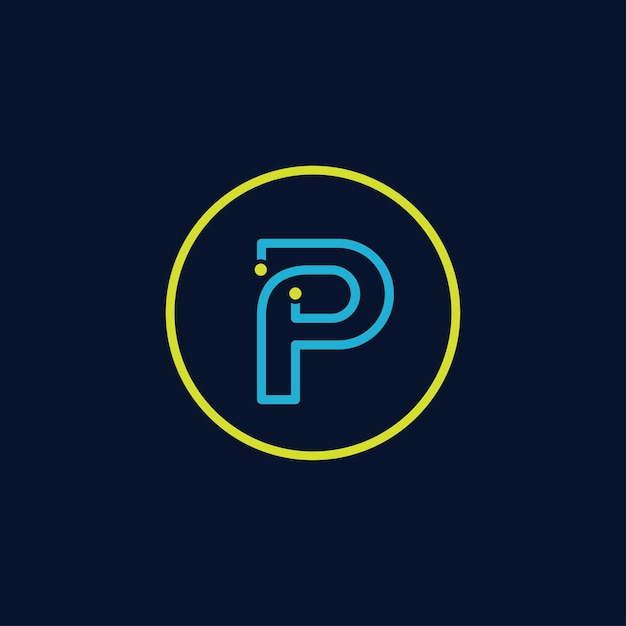 서클 IT 로고 문자 P 기술 소프트웨어 디지털 로고