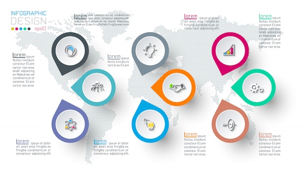 Circle label infographic with step by steps.