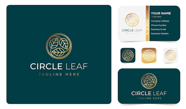 Circle leaf gold logo design vector