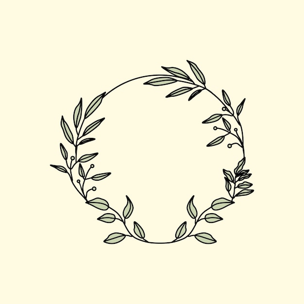circle leaves wreath frame hand drawn decorative elements for design isolated