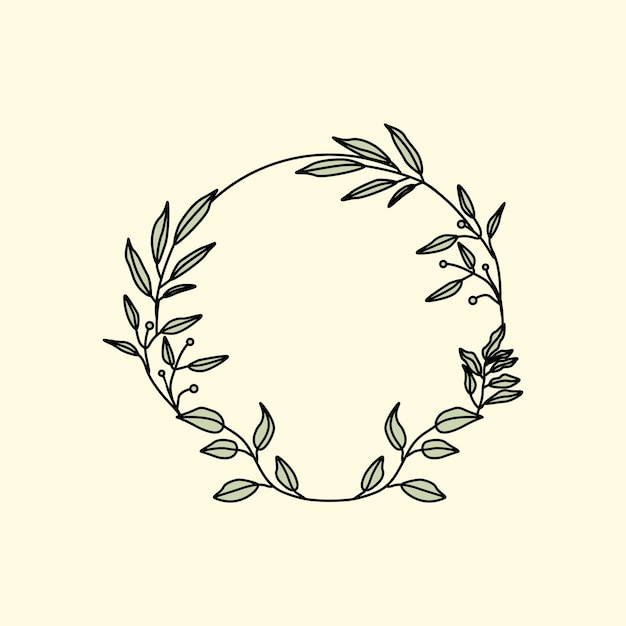 Circle leaves wreath frame hand drawn Decorative elements for design Isolated