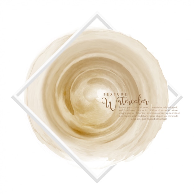 Circle light brown watercolor brush design over white square frame