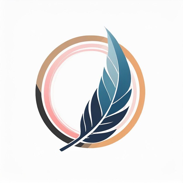 Vector circle logo with a feather on a white background