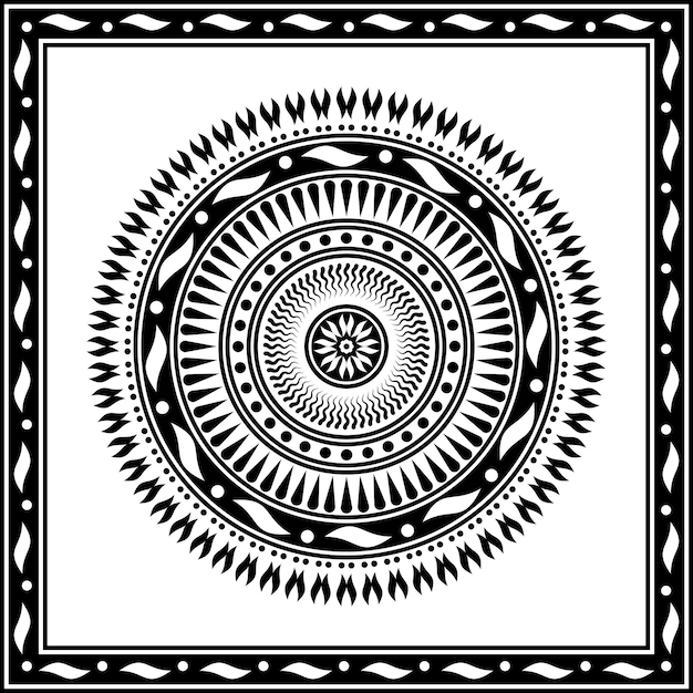 Circle mandala ornament with square frame on white background. art, line, silhouette, creative