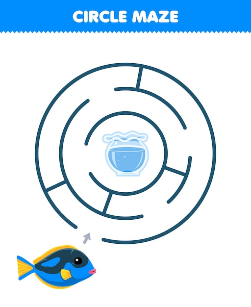 circle maze for children draw line help fish move to the fish bowl printable pet worksheet