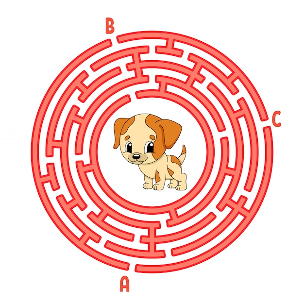 Labirinto circolare. cane animale gioco per bambini. puzzle per bambini.
