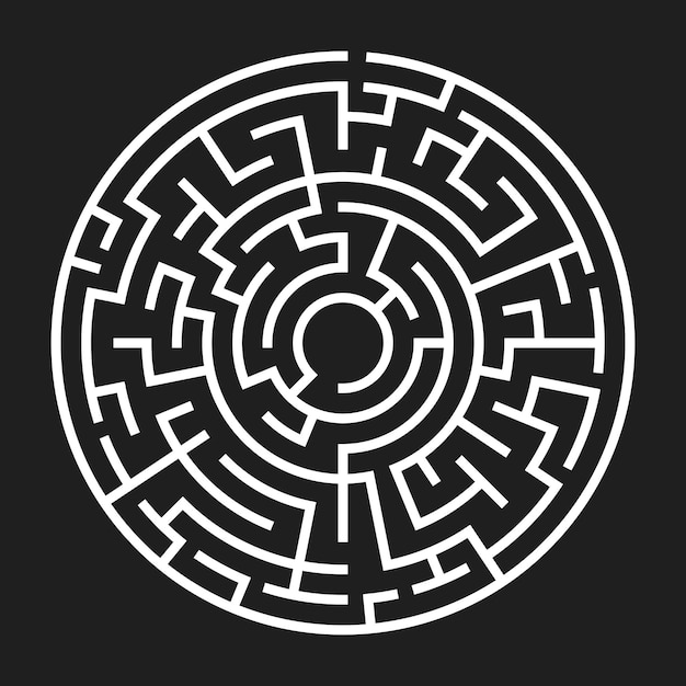 Vector circle maze labyrinth with entry and exit find the way out concept vector illustration