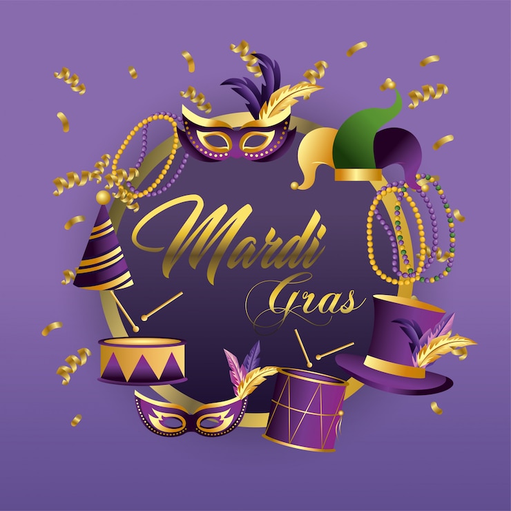 Вектор эмблема circle merdi gras с украшением масок и барабанов